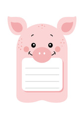 Cute pig notebook sticker and school label