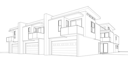 modern cottage town 3D illustration