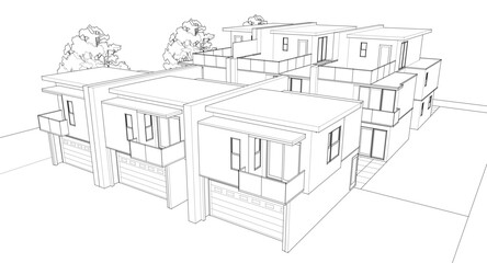 modern cottage town 3D illustration