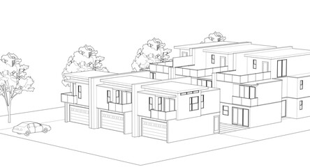 modern cottage town 3D illustration