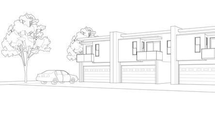 modern cottage town 3D illustration