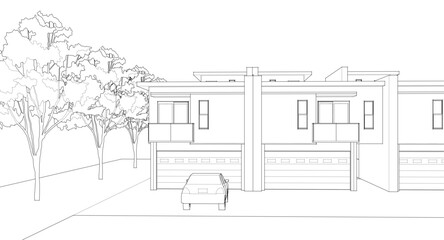 modern cottage town 3D illustration