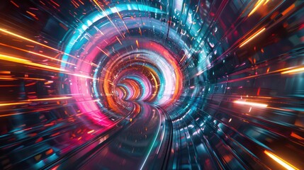 Fototapeta premium colorful swirling spinning speed of light trails abstract for background, future of colors moving extreme visual effect colorful vibrant.