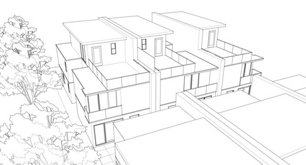 modern cottage town 3D illustration