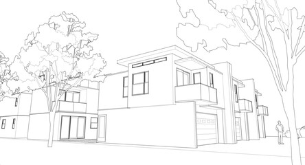 modern cottage town 3D illustration