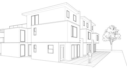 modern cottage town 3D illustration