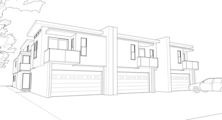 modern cottage town 3D illustration