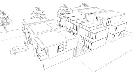 modern cottage town 3D illustration