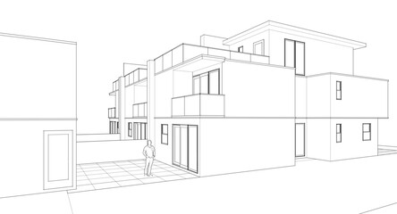 modern cottage town 3D illustration