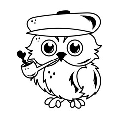 Doodle style icon of smoking owl with pipe 