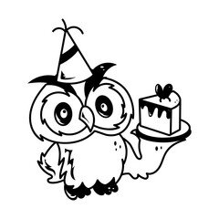 A doodle style mascot of owl birthday celebrations 