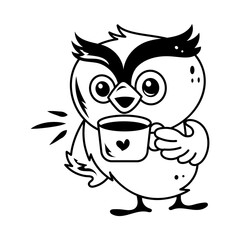 A doodle style mascot of owl coffee 