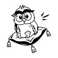 Hand drawn style cartoon of owl pillow 
