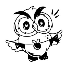 Festive owl holding decorative bunting, doodle icon 