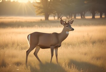 Fototapeta premium A beautiful deer close up standing in the middle of a meadow