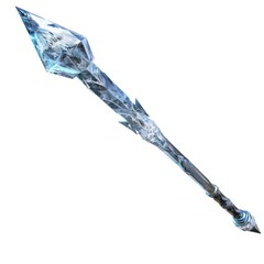 3D Render, Low Poly style of an icy spear with frost patterns etched into the shaft, on isolated white background, Generative AI