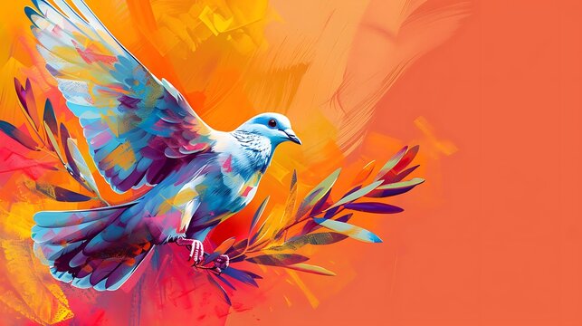 A vibrant illustration of a dove with an olive branch, symbolizing peace and remembrance, for International Day of Remembrance for Enforced Disappearances.