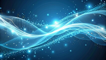 Fototapeta premium A futuristic design features a flowing, abstract wave of light blue and white particles against a dark blue background.