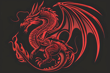 Intricately detailed red dragon tattoo design with bold lines and striking contrast. Tattoo concept