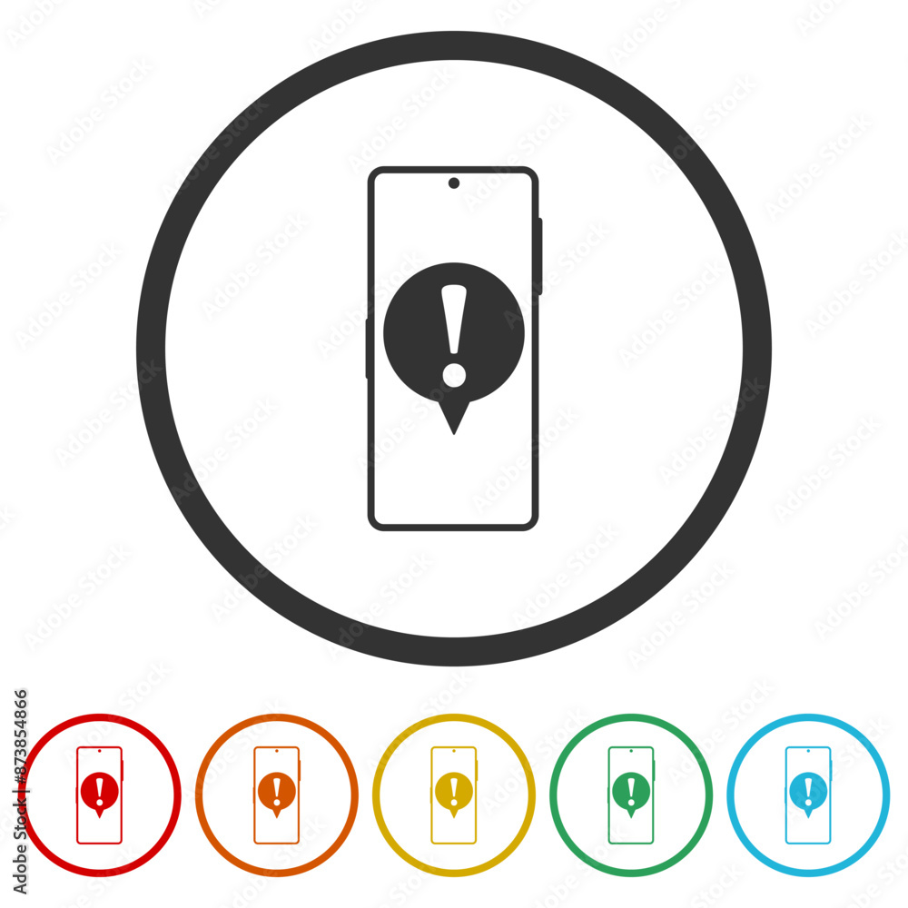 Poster smart phone notification icon. set icons in color circle buttons
