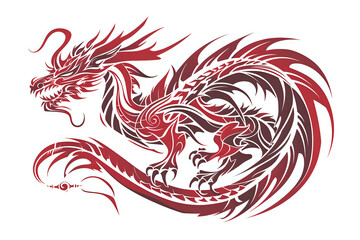 Intricately detailed red dragon tattoo design with bold lines and striking contrast. Tattoo concept