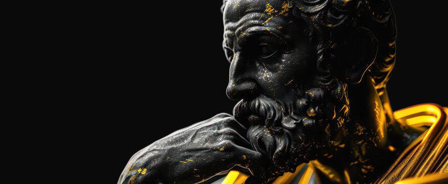 Portrait of a gentle and flawless stoic philosopher marble statue. Perfect for background and quotes. With copy space