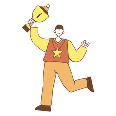 Boy High School Student Cartoon Character Illustration Holding a Award Trophy Winner