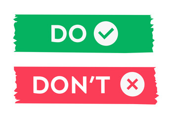 Do and dont sticker with check and cross isolated on white background vector 10 eps
