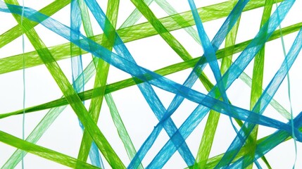 Abstract Composition with Intersecting Green and Blue Ribbons