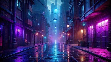 Neon lit city street in the rain , urban, nightlife, cityscape, wet, glowing, colorful, vibrant, atmosphere, urban, downtown, modern, rainy, reflections, night, city lights, architecture