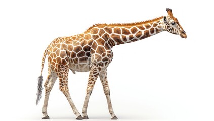 Naklejka premium Giraffe Walking on White Background
