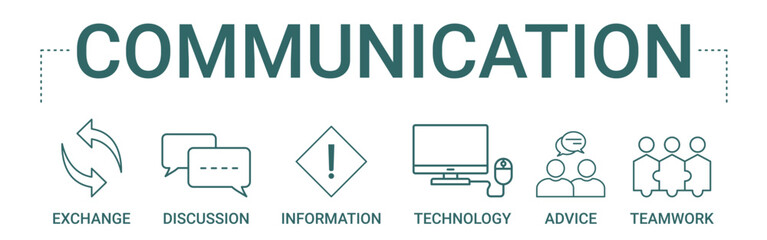 Communication concept banner icon contain of exchange, discussion, information, technology, advice, and teamwork vector illustration