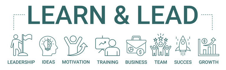 Learn & Lead concept banner icon contain of leadeship, ideas, motivation, training, business, team, succes, and growth vector illustration 