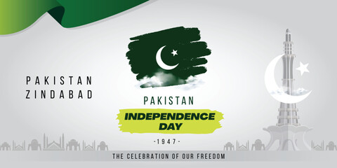 Pakistan Independence day Banner Design, 14th August, Flag of Pakistan Celebrations Template with White Background. Vector Illustration
