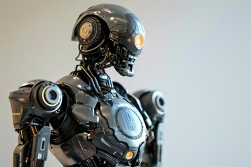 Fototapeta premium View of graphic 3d robot, A metallic robot with a sleek body and a head, AI generated