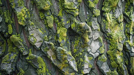 Obraz premium Mossy bark with a green hue.