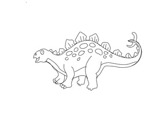 Line art, doodle,line background of dinosaur cartoon isolate on white background. Concept card ,pent color , cute texture, fabric. Copy space for your text.
