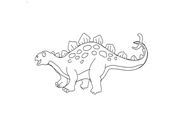 Line art, doodle,line background of dinosaur cartoon isolate on white background. Concept card ,pent color , cute texture, fabric. Copy space for your text.
