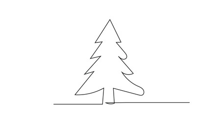 Continuous one line Christmas tree.Hand drawn Christmas tree isolated on white background. Linear style.