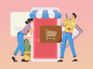 Online shopping payment security character flat vector concept operation hand drawn illustration
