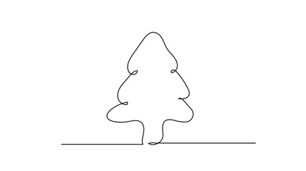 Continuous one line Christmas tree.Hand drawn Christmas tree isolated on white background. Linear style.
