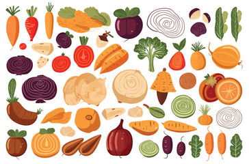 Vegetables seamless pattern of vegetables with different elements