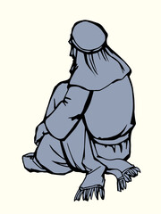 Vector drawing. Woman sitting on the ground