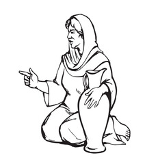 Vector drawing. Woman sitting on the ground