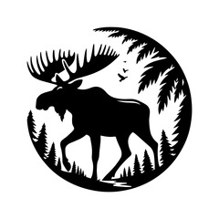 Fototapeta premium Moose Vector Silhouette - Minimalist Moose Vector art - Moose Illustration.