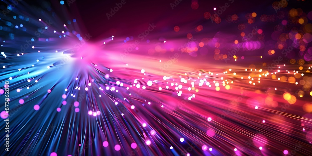 Poster abstract tech background of high speed optic fiber data transfer, ultra fast broadband, digital netw