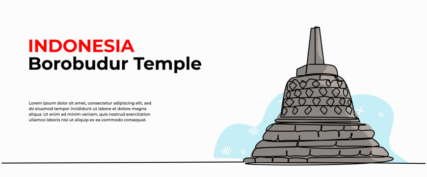 Vector illustration of indonesia borobudur temple.Modern flat in continuous line style.