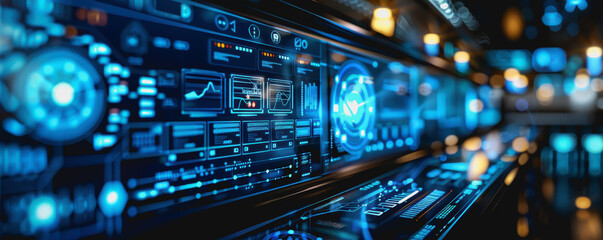 Naklejka premium High-tech digital interface with blue circuitry, depicting futuristic and advanced technology