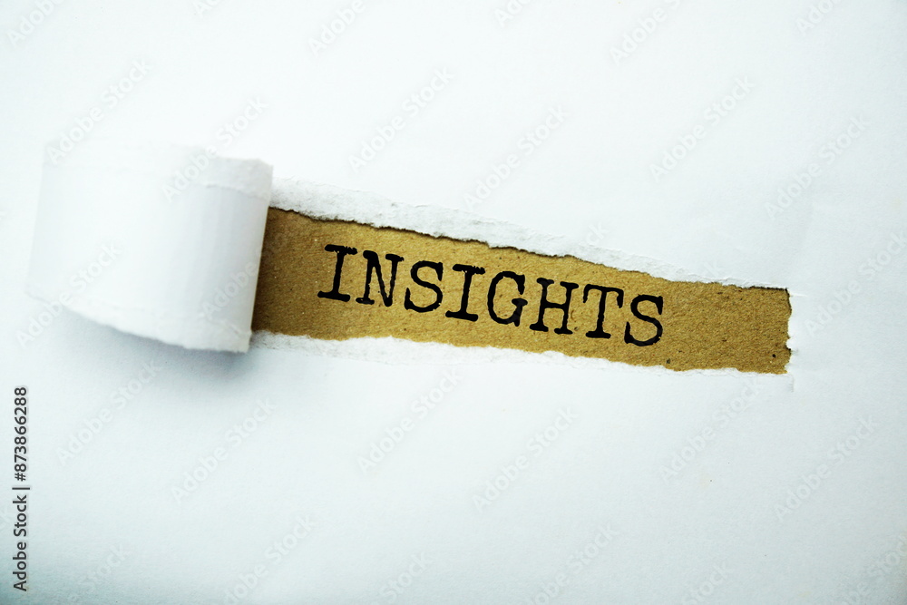 Aufkleber insights message written on craft paper with torn paper background