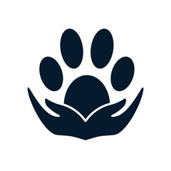 Human hands, paw. Concept of care, protection of animals. Vector linear icon isolated on white background